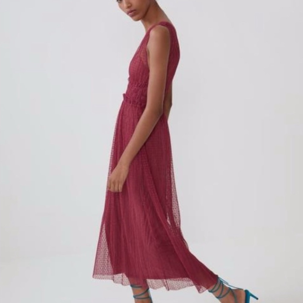 Zara Pink Sleeveless Sheer Midi Dress M/L
